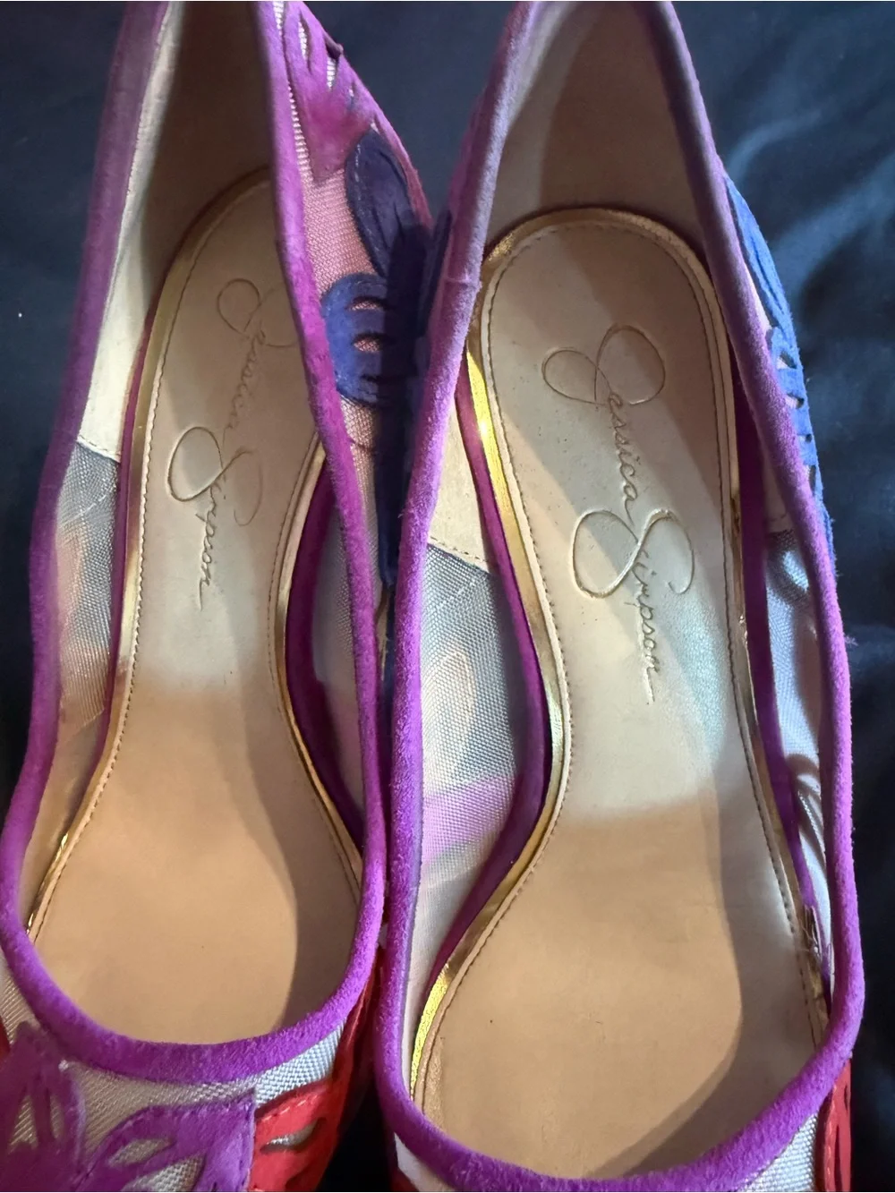 Jessica Simpson Pink and Red Floral Cutout Pointed Pumps